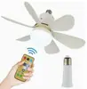 Luz de Ventilador de Seis Aspas con Rosca E27 para Dormitorio y Sala de Estar, Luz de Proyección de Cielo Estrellado de Tres Colores Regulable