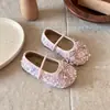 Zapatos de piel para niños, zapatos Mary Jane con lentejuelas, zapatos de princesa para niñas con suela suave, zapatos de un solo color estilo primavera y otoño con lazo para edades de 3 a 6 años