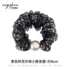 Goma para el pelo de malla floral con perlas para mujer, goma elástica de alta gama para el pelo, alta elasticidad, accesorio para moño