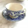 Prato de Cerâmica Britânico Jbs Azul e Branco Original para Comércio Exterior, Cor Sob Esmalte, Estilo Ocidental para Bife, Jantar, Tigela de Sobremesa para Uso Doméstico