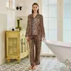 Estampado de Leopardo con Borde AzulContraste Azul KleinEstampado de LeopardoAcetato ImitaciónRopa de Casa de Alta GamaApertura FrontalAdelgazantePijama para Mujer