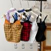 Camisole de Renda Americano Estiloso com Recortes Falsos de Duas Peças Xadrez Feminino de Verão Slim