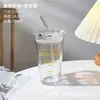 Taza de Vidrio con Letra Taza de Oficina con Popote Taza para Leche y Café Resistente al Calor con Logo Impreso Taza con Popote Sellada y a Prueba de Fugas