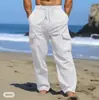 Pantalones de Verano para Hombre 2024 Cordón Múltiples Bolsillos Rectos Planos Lisos Cuadros Transpirables Outdoor Salida Diaria Modernos
