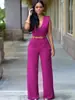 Roupas Sexy Femininas Estilo Europeu e Americano com Bolsos, Calça Wide Leg de Cintura Alta com Decote V da Amazon, Macacão Irregular com Cinto