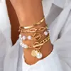 Joia de Mão Popular Transfronteiriça com Pérolas Artificiais em Camadas Pulseira com Fecho de Retrato Conjunto de Joias de Mão com Corrente Cruzada Personalizada para Mulheres