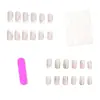 Modelo de Comercio Exterior Más Vendido: Uñas Postizas de Presionar, Estilo Suave Nude con Bordes Blancos y Brillo, Cuadradas Mediano-Cortas, Kit de 24 Piezas, Venta al por Mayor