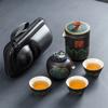 Juego de té de viaje portátil de cerámica, una tetera, tres tazas, tetera pequeña, regalo clásico