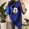 Camiseta Rosa Vibrante Plus Size para Mulheres 2026 Estilo Coreano Verão Solta Casual Manga Curta Estudante Comprimento Médio Top do Mickey