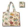 Sacola de Compras Dobrável, Bolsa Quadrada de Tecido Floral, Bolsa Tote Portátil e Resistente, Sacola Ecológica para Compras de Supermercado, Bolsa Impermeável para Armazenamento