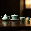 Bule de Chá Cerâmico Mojihai Verde Pintado à Mão com Enfeite de Videira Verde, Gaiwan Três Talentos, Xícara do Anfitrião, Xícara de Chá, Xícara de Degustação, Coleção de Conjunto de Chá