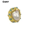 Anillo Grande Abierto Mpr140 Perla Barroca Natural Incrustaciones de Piedras Pequeñas Chapado en Oro de 18 Quilates Joyería para Hombres y Mujeres