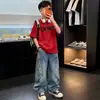 Nuevo Estilo Niños Tendencia Fútbol Manga Corta Jeans Ropa Marca de Moda Comercio Exterior Ropa Infantil Niños Conjunto de Verano