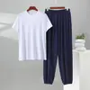 Nuevo traje casual de seda helada para hombre de verano, pantalones jogger de manga corta de verano, talla grande y holgada