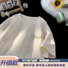 Camiseta de Manga Corta Bordada de Seda Helada para Hombre, Nueva Prenda Holgada Estilo Americano para Adolescentes, Ropa de Media Manga para Niños, Verano 2025
