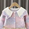 Conjunto de suéter para niña, nueva colección otoño 2026, suéter de punto de color degradado para niños y prenda exterior, linda falda tutú, conjunto de dos piezas