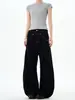 Jeans Retro Americano Negro Costura Recta Dobladillo Curvo Unisex Diseño de Nicho Pantalones Casuales de Pierna Ancha Tendencia Hip-Hop