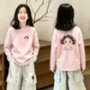 Camiseta infantil 100% algodão, blusa de manga comprida casual, novo estilo outono, moderna e versátil para meninas, top de camada interna para bebê