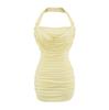 2516-25 Nuevo Estilo de Verano Estilo Europeo y Americano Cuello Oscilante Halter Plisado Sexy Ajustado Falda Vestido que Abraza las Caderas