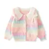 Conjunto de suéter para niña, nueva colección otoño 2026, suéter de punto de color degradado para niños y prenda exterior, linda falda tutú, conjunto de dos piezas