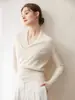 Suéter de Cachemira con Cuello Cruzado 2026 Otoño/Invierno Nuevo para Mujer Capa Base Estilo Elegante Color Sólido Top Cálido Transfronterizo