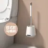 Escova de Vaso Sanitário Atacado Sem Canto Morto Furo Livre Limpeza de Vaso Montada na Parede Banheiro Cabo Longo Conjunto de Escova de Silicone Limpador de Vaso Sanitário
