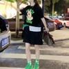 9861 Da Ai Mei Yi Yuan 2026 Novo Estilo Gola Redonda Manga Curta Estampa de Desenho Vestido Casual Soltinho de Comprimento Médio para Mulheres