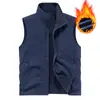 Colete masculino de fleece, colete forrado de fleece, colete casual para atividades ao ar livre, tamanho grande, jaqueta reversível para outono e inverno