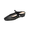 796-19 Zapatos planos sin talón de punta cuadrada tejidos huecos transpirables con plataforma interior para mujer, zapatos planos de una sola tira, zapatos de talla grande transfronterizos
