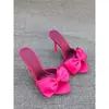 Sandalias elegantes de alta gama, nuevo modelo de verano europeo y americano, pantuflas sexys de tacón alto con lazo, punta abierta de satén, sandalias encantadoras de una sola tira