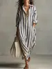 Site de E-commerce Independente Europeu e Americano Moda Transfronteiriça Solta Gola V Manga Longa Listrada Verão Mais Vendido Manga Três Quartos Vestido Camisa Feminino