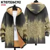 Chaqueta de Estilo Nuevo con Elementos de Patrón Multicolor Cremallera con Capucha Cárdigan Grueso de Invierno Forro Polar de Algodón Abrigo con Forro Amarillo