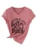 A vida é melhor na estação independente Amazon eBay camiseta casual de moda feminina com decote em V e mangas curtas