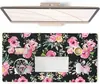 Tapete de mesa floral estilo francês oversized com fundo preto e branco e padrão floral, tapete de borracha antiderrapante, comprimento estendido para teclado e mouse de computador