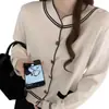 Ropa de mujer, estilo coreano Dongdaemun, alta calidad, inspirada en Chanel, con bloques de color, cuello alto, cárdigan de punto