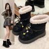 Botas de Neve Grossas com Solado Grosso para Mulheres, Outono/Inverno 2025, Transfronteiriças, Tamanho Grande, Moda de Meia-Estação, Botas Pão, Acolchoadas com Lã, Espessadas, Sapatos Grandes de Algodão para Mulheres