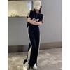 [Mano de Obra Original] Conjunto Deportivo Casual de Celebridad de Internet para Mujer, Moda de Verano, Pantalones Anchos de Manga Corta Streetwear que Reducen la Edad, Dos Piezas
