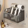 Estante de baño, cesta de almacenamiento para secador de pelo y rizador montada en la pared, cesta colgante de almacenamiento multifuncional para el baño