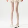Leggings de Algodón con Encaje Blanco para Mujer, Estilo Delgado de Primavera y Verano, Medias Estilo Lolita Caladas en Forma de Abanico Dulces Frescas Picantes para Chica