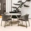 Mesa y Sillas para Patio Exterior Silla de Mimbre para Balcón Juego de Tres Piezas Terraza Exterior Cafetería Tienda de Té con Leche Silla con Respaldo de Mimbre para Exterior
