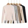 FS647-26 Otoño Estilo Coreano Blogger INS Cuello Alto Medio Liso Manga Larga Ajustado Suéter de Punto Camisa Base