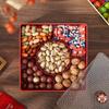 Plato de fruta de Año Nuevo, plato de fruta festivo para sala de estar, plato de fruta seca de doble capa de calidad alimentaria de alto aspecto con tapa, caja de almacenamiento de dulces