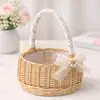 Cesta de flores tejida en ratán estilo rústico, cesta de mano tejida en forma de huevo, cesta de flores pequeña para picnic, cesta de flores para damas de honor, cesta de regalo