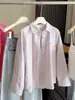 Jaqueta Camisa de Manga Longa com Gola Polo Bordada de Desenho Animado para Mulheres Nova Primavera Estilo Coreano Solta Casual Camisa Lapela Top de Algodão