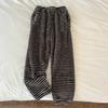 Outono e Inverno Novo Calça de Pijama Feminina de Lã Coral com Bolso Duplo Calça Listrada Calça para Usar no Inverno Espessura Quente