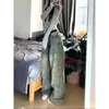 Calça jeans feminina estilo americano, lavada, com aspecto desgastado, barra desfiada, perna larga, para o verão, moda de rua, solta, afina a silhueta, perna reta, com caimento, comprimento até o chão