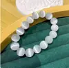Pulseira de Pedra Olho de Gato Branca para Mulheres, Pulseira de Cristal Olho de Gato Doce e Fashion, Joia de Mão para Casais, Pulseira de Pedra Olho de Gato de Círculo Único