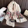 Nuevo Elegante Versátil Bordado Bufanda de Seda para Mujer Delgada Bordada Gasa de Organza Elegante Chal de Doble Uso