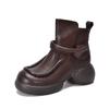 [Preço do Evento 175] Botas Femininas de Couro Genuíno de Bico Redondo, Outono e Inverno, Botas Curtas de Couro de Vaca de Primeira Camada com Sola Grossa e Zíper Lateral