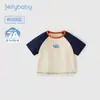 Roupa Doce Infantil Color Block de Manga Curta para Meninas, Camiseta Casual de Bebê, Novo Estilo de Verão 2026, Roupa de Verão para Meninos de Cinco Anos